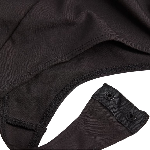 H&M Gathered Thong Bodysuit, black, sleeveless, v neck, snap closure, SZ small - Picture 2 of 4